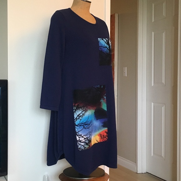 Med 8-10 Boho Heavy Cotton Knit Artsy A-Line Dress - Picture 2 of 7